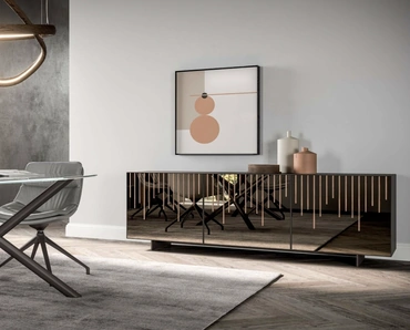 Madia Rain a tre ante in vetro con listelli in legno di Ozzio