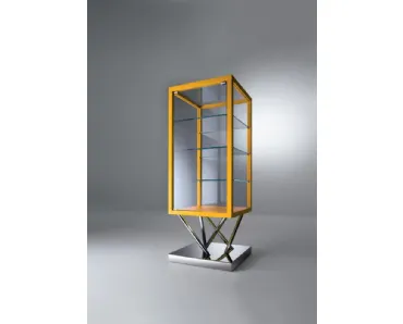 Madia verticale in vetro con profili in legno e base in acciaio lucido SA 03 di Laura Meroni