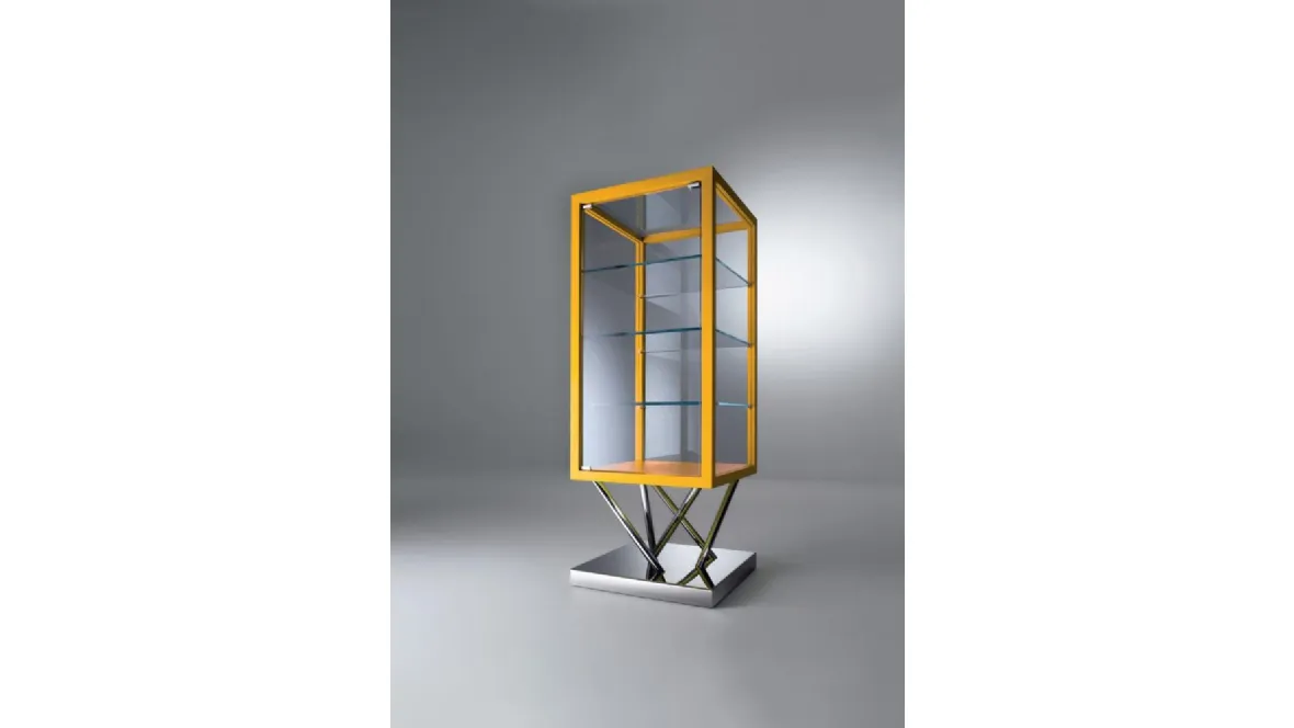 Madia verticale in vetro con profili in legno e base in acciaio lucido SA 03 di Laura Meroni