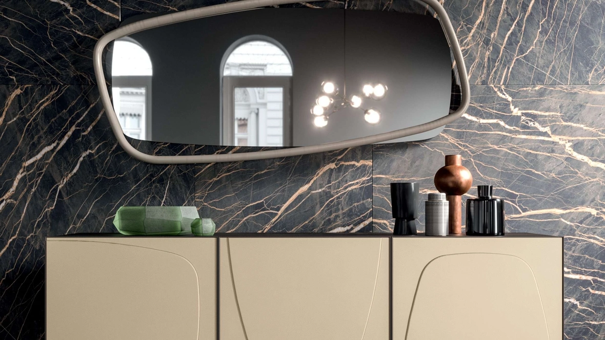 Madia Trilogy Duo a tre ante rivestite in pelle Ecru di Ozzio