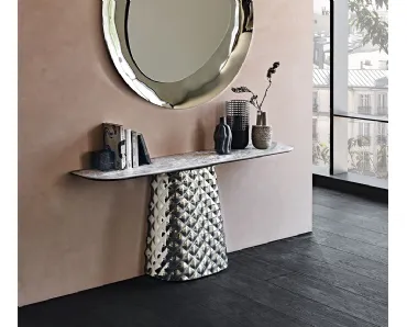 Consolle con piano in ceramica e base in cristallo specchiato Atrium Keramik di Cattelan Italia