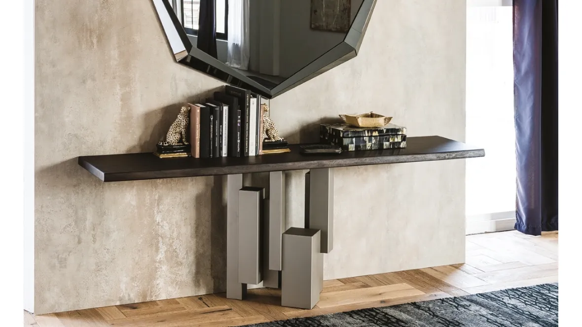 Consolle con base in acciaio e piano in legno massello Skyline di Cattelan Italia