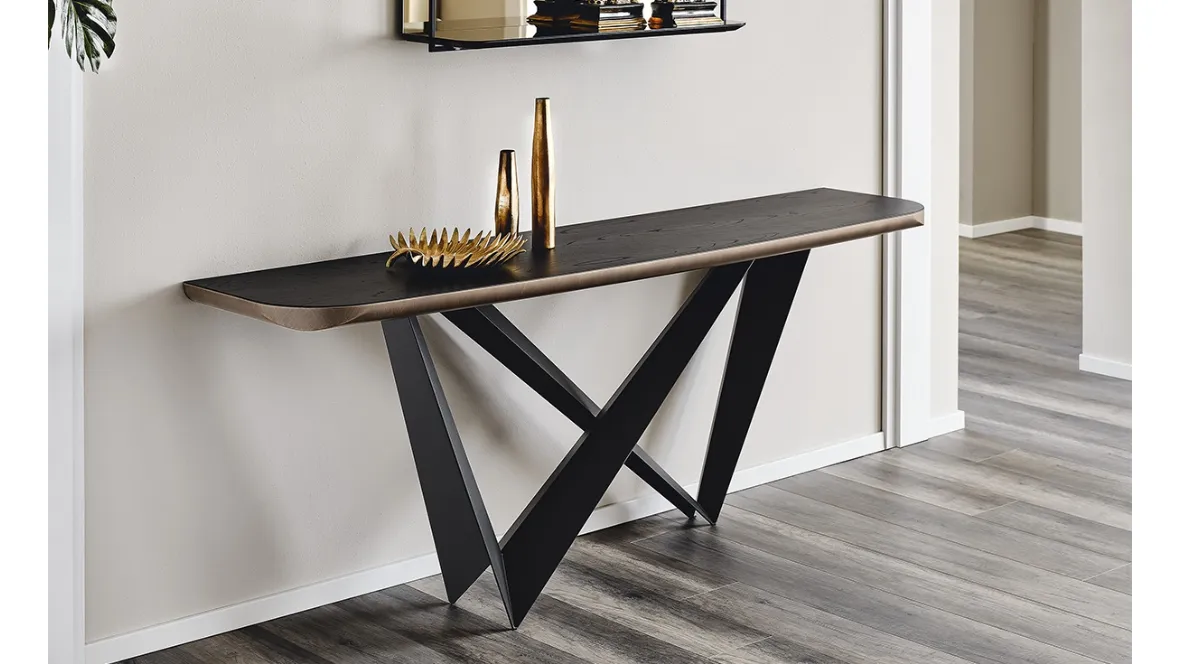 Consolle con piano in legno e base in acciaio Westin Wood-C di Cattelan Italia