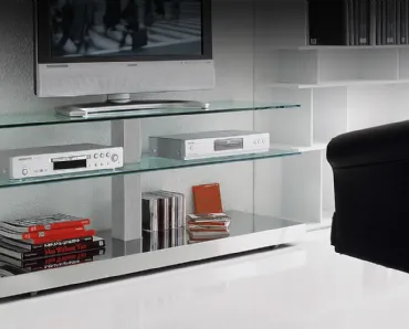 Mobile Porta Tv con ripiani in cristallo e struttura in alluminio Play di Cattelan Italia