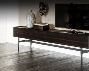 Mobile Porta Tv Horizon in legno di Rovere bruciato con top in cristallo di Cattelan Italia