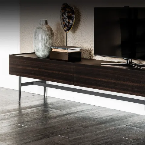 Mobile Porta Tv Horizon in legno di Rovere bruciato con top in cristallo di Cattelan Italia