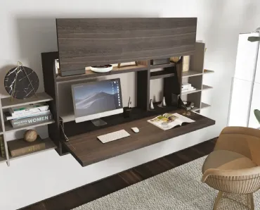 Scrittoio con mensole sospeso Home Office 11 in legno di Turati T4