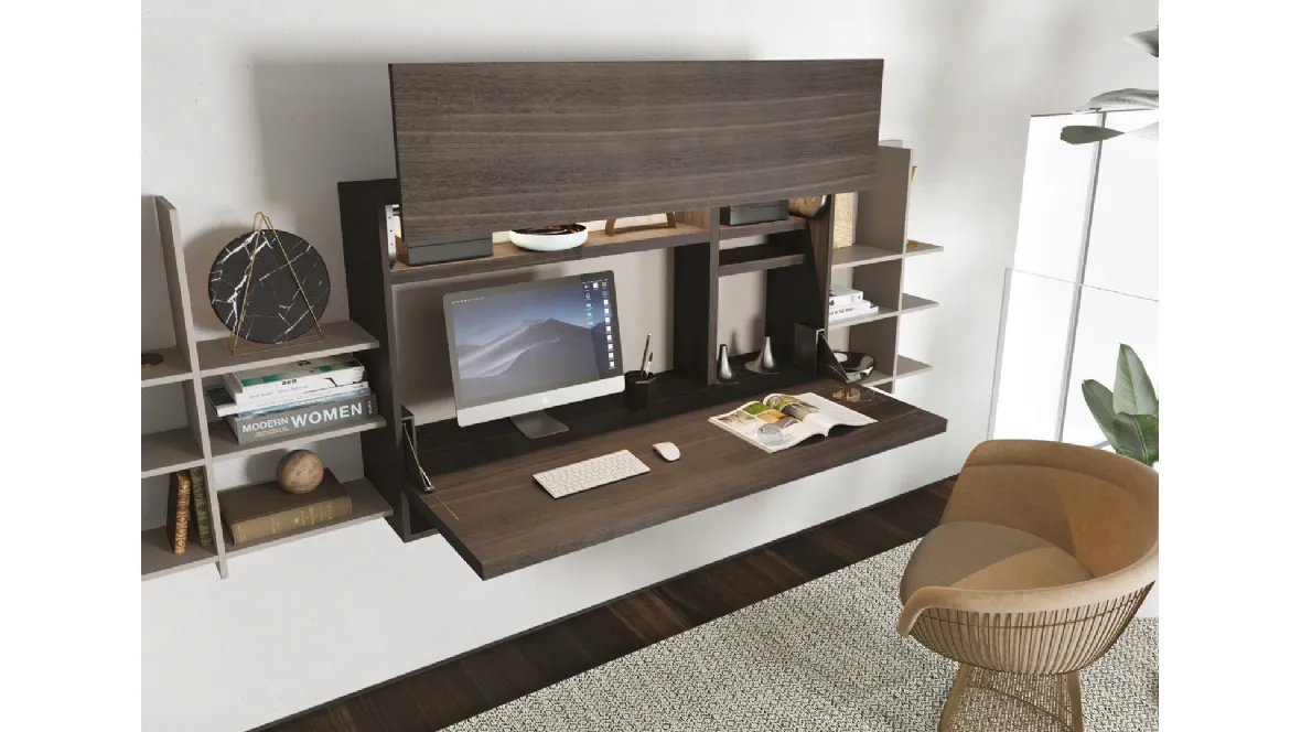 Scrittoio con mensole sospeso Home Office 11 in legno di Turati T4