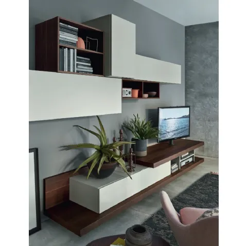 Parete Attrezzata Base Sp60 CDC3008C dx tipo A in Rovere termotrattato e laccato opaco di Sangiacomo