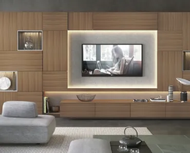 Parete Attrezzata in legno a 4 cassetti con pannello porta TV Living TV 06 di Turati T4