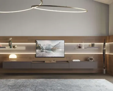 Parete Attrezzata angolare in legno con mobile sospeso in laccato opaco Living TV 12 di Turati T4