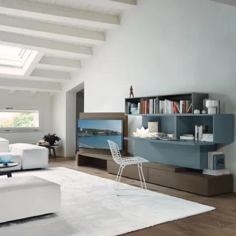 Parete Attrezzata Vision 01 in Rovere e laccato Piombo opaco di Sangiacomo