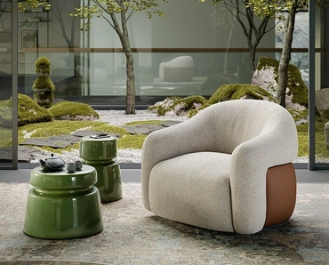 Poltrona in tessuto con dettaglio in pelle sul retro Baldwin Turn di Cattelan Italia