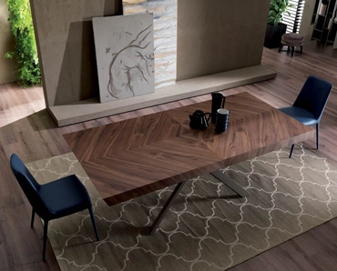 Tavolo fisso rettangolare in legno con base in metallo 4x4 di Ozzio