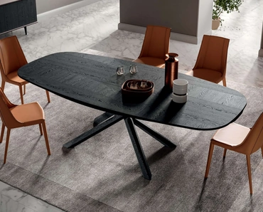 Tavolo fisso Arizona in legno di Rovere Wild Carbone di Ozzio