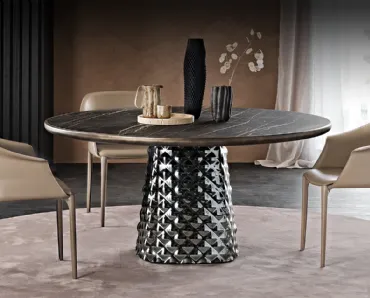 Tavolo con base in cristallo specchiato e piano in ceramica Atrium Keramik Premium Round di Cattelan Italia