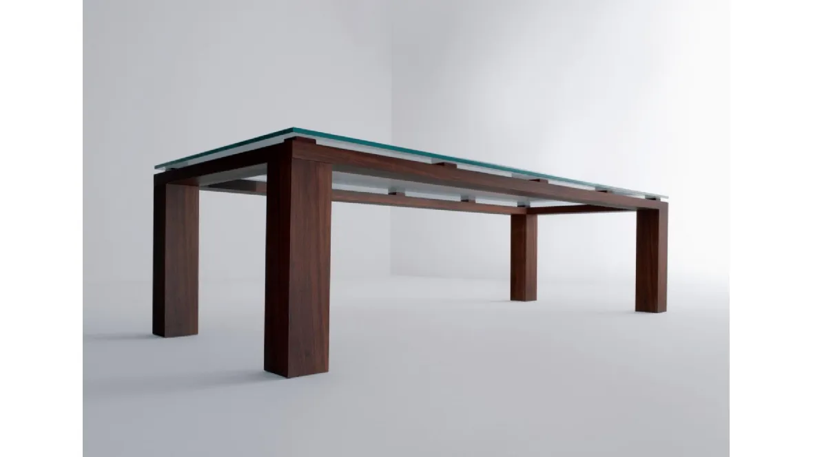 Tavolo con piano in cristallo e struttura in legno BD 01 di Laura Meroni
