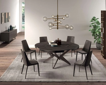 Tavolo rotondo allungabile in legno di rovere e base in metallo Big Round di Ozzio