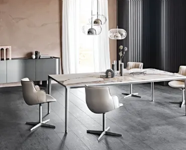 Tavolo con piano in ceramica effetto marmo Boulevard Keramik di Cattelan Italia