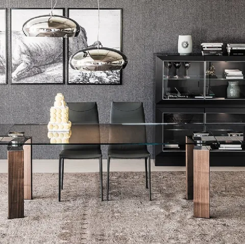 Tavolo allungabile in vetro con gambe in legno di noce Daytona di Cattelan Italia