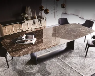 Tavolo con base in acciaio e piano in ceramica Marmi Dragon Keramik di Cattelan Italia