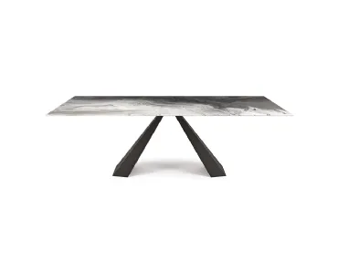 Tavolo con base in metallo e top in cristallo decorato con stampa artistica Eliot Crystalart di Cattelan Italia