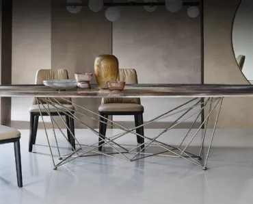 Tavolo con piano in cristallo con stampa e base in acciaio Gordon Crystalart di Cattelan Italia