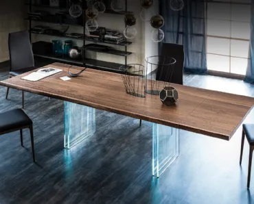 Tavolo allungabile in legno con base in cristallo Ikon Drive di Cattelan Italia