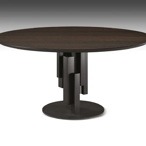 Tavolo con base in metallo e piano rotondo in legno Skyline Wood Round di Cattelan