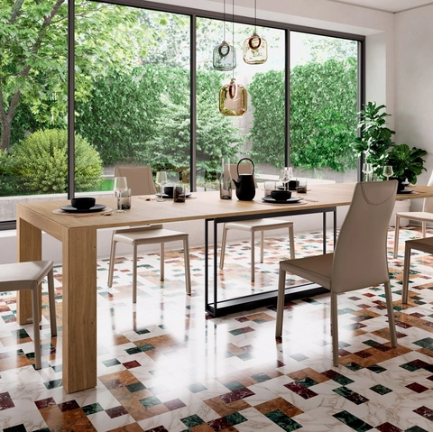 Consolle A3 allungabile in Rovere dotata di 5 prolunghe incorporate nella struttura di Ozzio