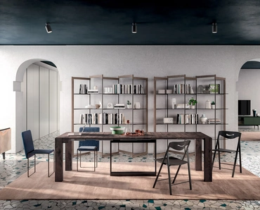 Consolle A4 allungabile in Rovere e metallo dotata di 4 prolunghe incorporate nella struttura di Ozzio