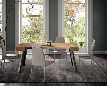 Consolle allungabile in rovere con base in metallo con tre allunghe a libro CO4L di Ozzio