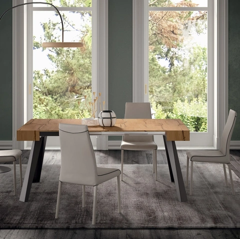 Consolle allungabile in rovere con base in metallo con tre allunghe a libro CO4L di Ozzio