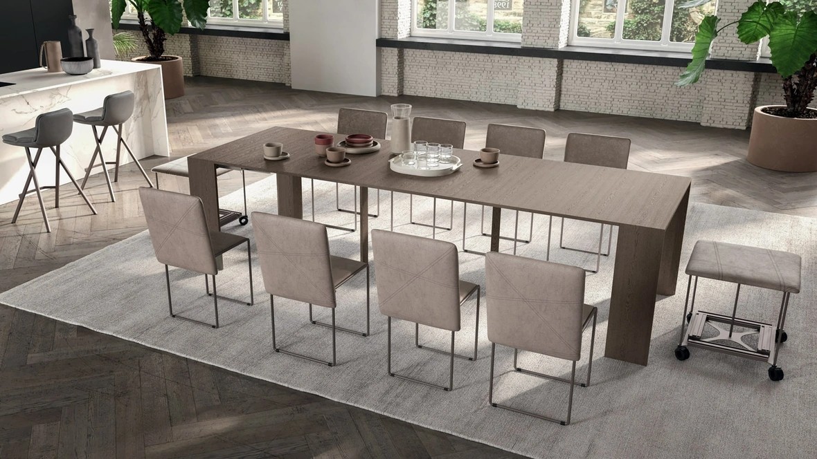 Consolle allungabile in Rovere dotata di 5 prolunghe esterne Golia di Ozzio