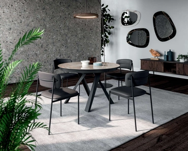 Tavolo rotondo allungabile Emisfero con top in marble glass Onice lucido e base in metallo verniciato di Ozzio