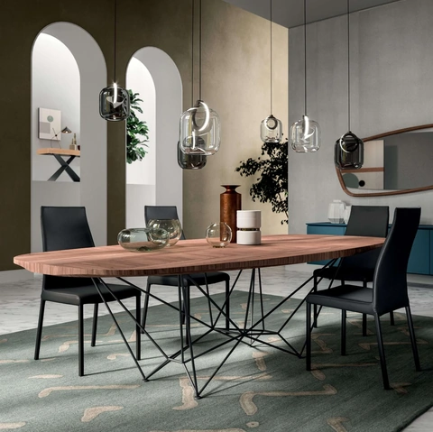 Tavolo in Rovere con base in metallo Fil8 Fisso di Ozzio