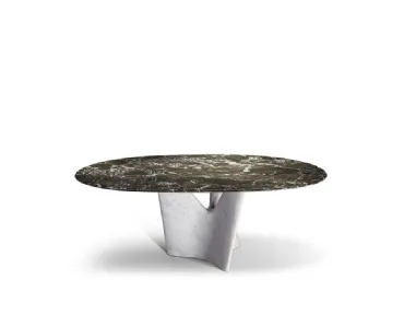 Tavolo a doppio ovale sfalsato Infinito con top e base doppia in marmo di Poltrona Frau