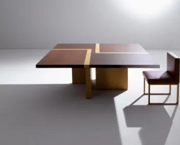 Tavolo in legno con piano intarsiato quadrato LM BD 07 di Laura Meroni