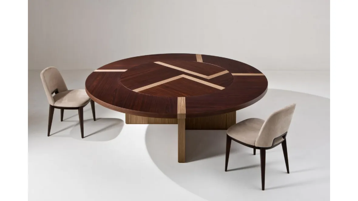 Tavolo in legno con piano intarsiato rotondo BD 07 di Laura Meroni