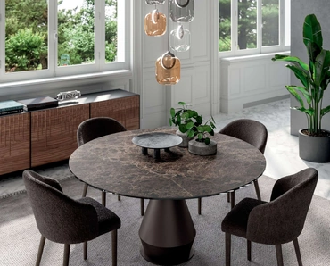 Tavolo rotondo Lycos Fisso in Ceramica Emperador con base in metallo di Ozzio