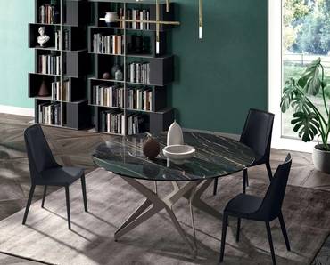 Tavolo Big Round Fisso in ceramica Noir Desir con base in metallo di Ozzio