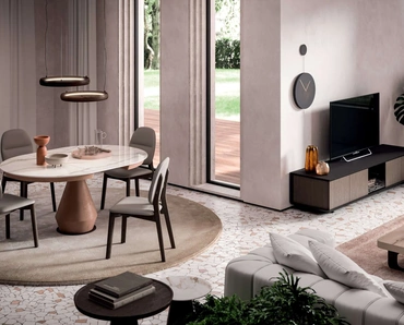 Tavolo allungabile Lycos con top in Marble Glass Calacatta Gold lucido e base in metallo verniciato Bronzo di Ozzio