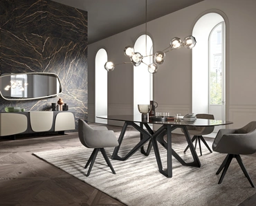 Tavolo in Cristallo con base in massello di Rovere Papillon di Ozzio