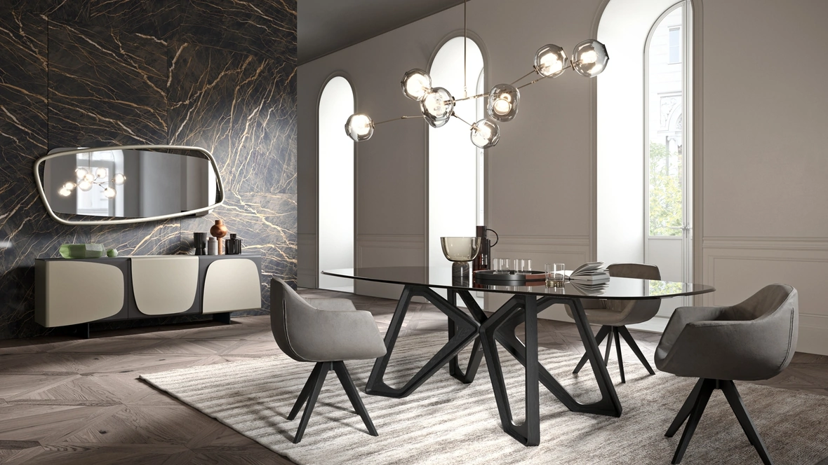 Tavolo in Cristallo con base in massello di Rovere Papillon di Ozzio