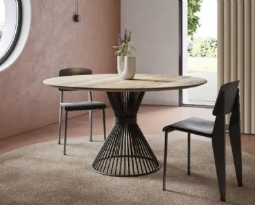 Tavolo Rotondo 2|9 in legno con base in ferro di Re-wood
