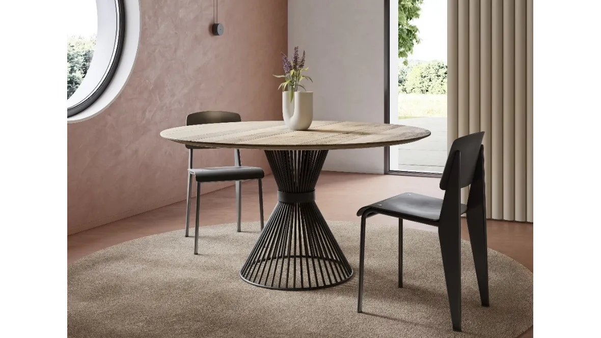 Tavolo Rotondo 2|9 in legno con base in ferro di Re-wood