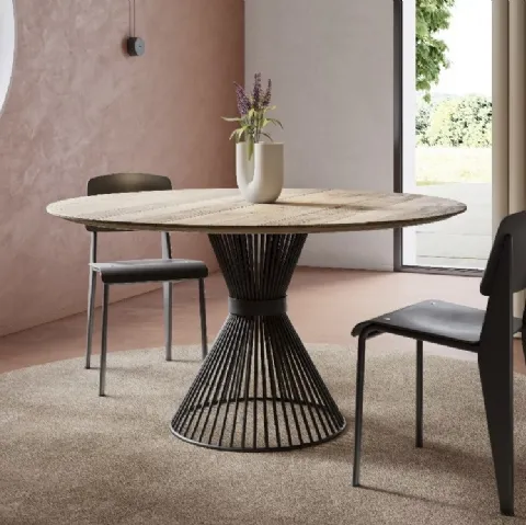 Tavolo Rotondo 2|9 in legno con base in ferro di Re-wood