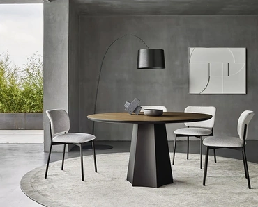 Tavolo rotondo Poliedro in Rovere Termotrattato di Sangiacomo