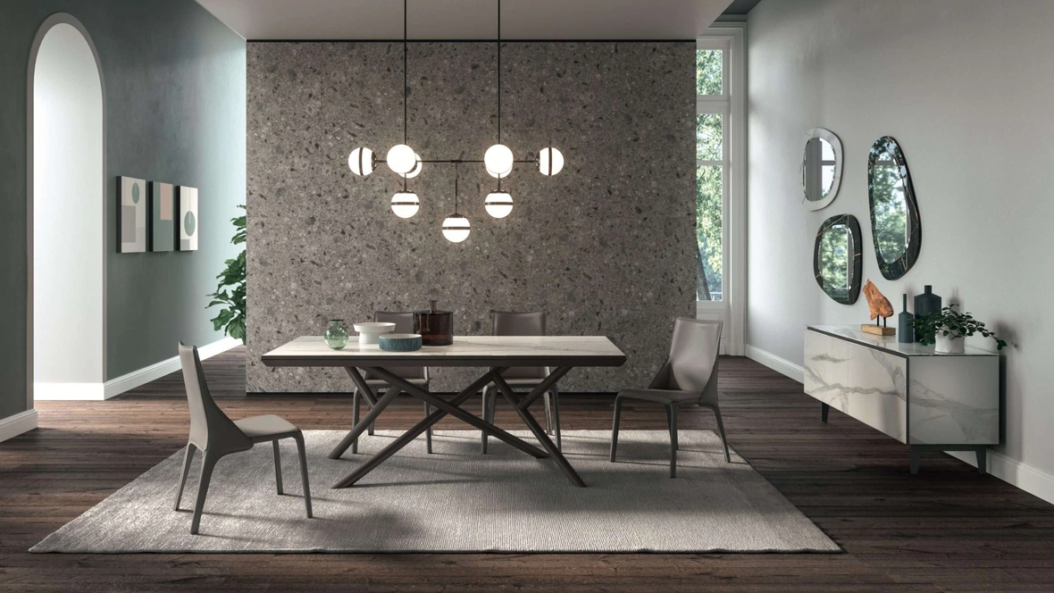 Tavolo allungabile Random Marble Glass di Ozzio