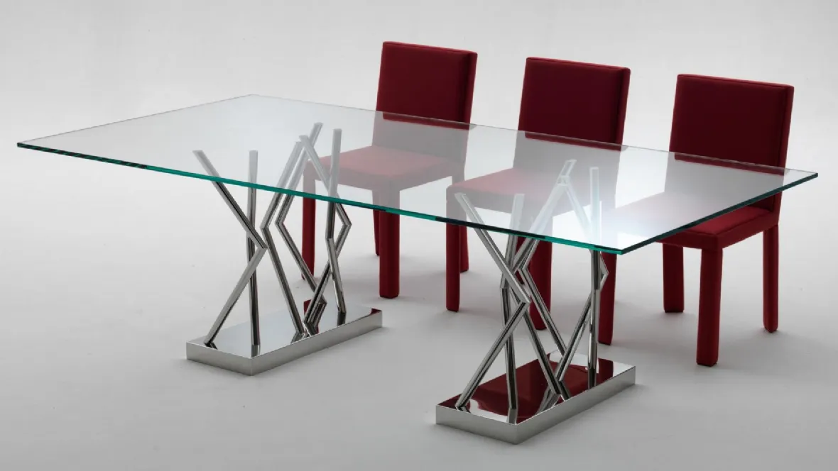 Tavolo con piano in cristallo e gambe in acciaio lucido SA 07 di Laura Meroni